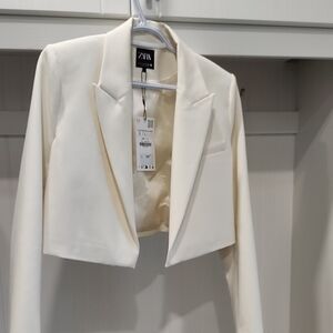 Zara Cream Cropped Blazer Jacket